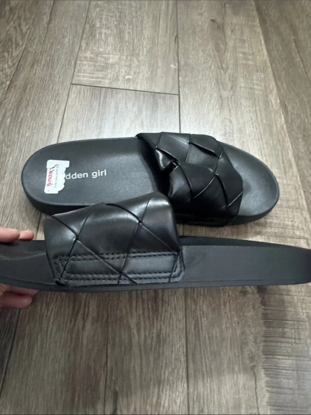 Madden Girl Black Woven Slide Sandals